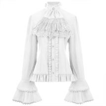 2025 Frühling Herbst mittelalterliche Vintage Cos Stehkragen Premium Prom Shirt Frauen, französische Taille-sensierende Steampunk weibliche Camisas