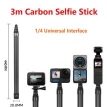 Bastone selfie in carbonio da 3 m Action Camera Bastone selfie invisibile lungo scalabile con interfaccia universale 1/4 per Insta360 X5 DJI Gopro
