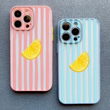 Lemon Pink Blue Striped Retro Design Phone Case For iPhone 13 14 15 Pro Max Plus 16 12 Mini 11 Pro Max X XS XR Shockproof Covers
