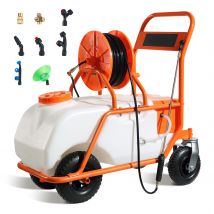 SucceBuy batteriebetriebenes Rasensprühgerät auf Rad, einstellbarer Druck, 15-Gal-Tankwagen-Sprühgerät, Weithalsdeckel zum Jäten, Sprühen