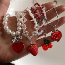 Y2K Erdbeere Anhänger Halskette Halsband für Frauen Kinder Schmuck Imitation Perle Hals Schlüsselbein Kette Nette Accessoires Neue