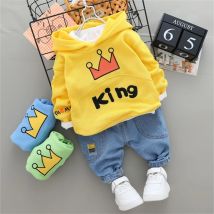 Baby Jungen Kinder kleidung Baumwolle Krone Kapuzen pullover blaue Hosen 2cps Anzug schönen Jungen Mode Sport Stil.
