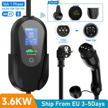 AFEEV Type2 Caricatore EV portatile 3.6KW 16A 1 fase Wallbox IEC 62196-2 EVSE Cavo di ricarica veloce Spina UE WiFi APP Controllo Bluetooth