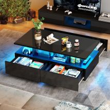 YITAHOME Tavolino da caffè a LED nero lucido con illuminazione a 16 colori Espositore aperto dal design moderno 4 cassetti 90x55x41 cm