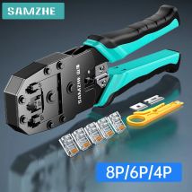 Pinza Crimpatrice SAMZHE RJ45 8P 6P 4P, Strumento 3-in-1 per Connettori Modulari Cat7 Cat6 Cat5e 8P8C, Taglierina e Spelafili per Cavi Ethernet