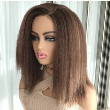 Highlight Blonde Kinky Straight Short Bob Perücke Synthetic Wear Go Glueless Perücke für Frauen Vorgezupfte Seitenteil Yaki Perücke 12 Zoll