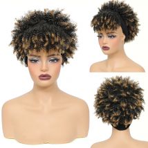 Afro Curly Headband Wigs Short Kinky Curly Wigs with Headbands Attached Scarf Wig For Women Synthetic Afro Puff Wigs with Bangs