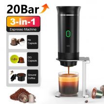 3-in-1 tragbare kabellose Espressomaschine für Reisen, Auto und Zuhause, Camping, Kaffeemaschine, Kapselpulver, Kaffeemaschine, intelligente Heizung