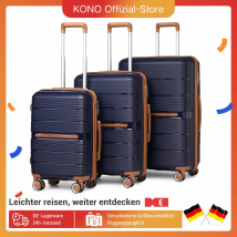 Set di custodie da 3 pezzi British Traveller 100% PP 8 ruote girevoli TSA Lock Bagaglio a mano rigido con guscio rigido Blu scuro