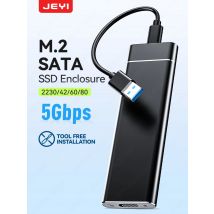 JEYI USB 3.1(5Gbps) M.2 SATA SSD Aluminum Enclosure Automatically Sleeps After 30 Minute - Supports 2230-2280 SATA SSDs (B+M Key