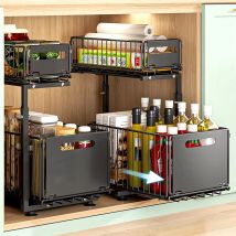 Doppelschichtiger ausziehbarer Schrank-Organizer, Küchen-Aufbewahrungsregal unter der Spüle, Organizer, Gewürzglas, Aufbewahrungskorb, Küchen-Organizer