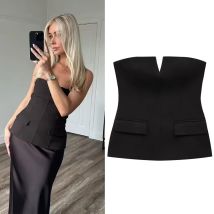HXAO Tube Tops Frau Mode Trägerloses Top Sommer Schwarz Sexy Ärmellos Rückenfrei Schulterfrei Schwarz Weiß Korsett Top
