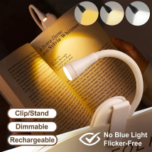 Luce da Lettura LED Ricaricabile USB, Mini Lampada da Libro con Clip, Luce Notturna da Letto, Dimmerabile a Regolazione Continua, Protezione per gli Occhi, Lampada da Scrivania per Bambini