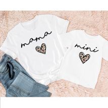 Mama Mimi Leopard Herz Druck Familie Passende Kleidung Mutter & Tochter Kurzarm Outfit Shirt Mode Mama Mädchen T-shirt Tops