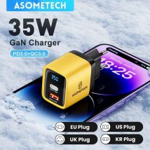 Ładowarka ASOMETECH 35W GaN z wyświetlaczem LED QC3.0 30W 25W PD PPS Szybkie ładowanie Ładowarka USB typu C do iPhone 14 Pro Samsung S23 Xiaomi
