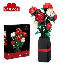 Kreative Rote Rose Vase Pflanzen Modell Bausteine Moc Romantische Klassische Blumen Bouquet Topf Ziegel Spielzeug Valentinstag Geschenk