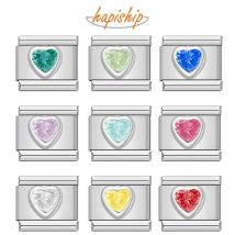 Hapiship 2024 New Women Romantic Heart Shiny CZ Italian Charm Links Fit 9mm Bransoletka ze stali nierdzewnej DIY Making Jewelry DJ033