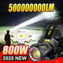Superheller Scheinwerfer, hohe Leistung, XHP360/60 W, LED-Scheinwerfer, starkes Licht, Kopf-Taschenlampe, Teleskop-Zoom, Camping-Angellampe