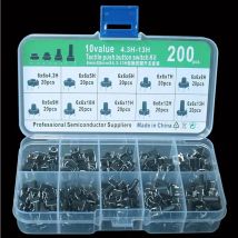 10 rodzajów, 200 przełączników przyciskowych, przełączniki dotykowe z wtyczką, zestaw do klasyfikacji przełączników przyciskowych 6×6mm.