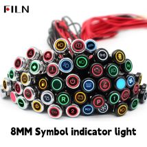 FILN 8mm symbol LED Indicator Light 12V 24V Black Metal Indicator Dash Pilot Light with Wire Car Dashboard  ruck Machinery