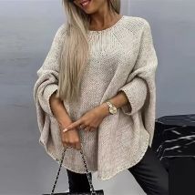 Einfarbiger, lockerer Pullover mit Fledermaus ärmeln, Strick pullover für Damen im Herbst-und Winter umhang im Poncho-Stil