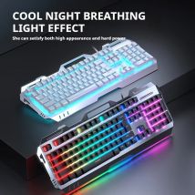 EWEADN GX80Z Gaming-Membran tastatur, 104 Tasten verkabelt Ganzmetall paneel leise mit LED-Hintergrund beleuchtung, Esport, Heimgebrauch, Schule, Laptop