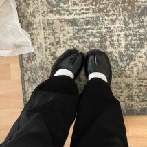 IPPEUM Tabi Shoes Flats Split Toe Shoes Plus Size 44 Loafer Brown Black Leather Women  Mary Janes Tabis