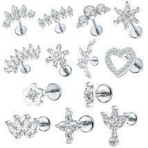 1/5PCS Acciaio 16G Cluster Marquise CZ Trago Helix Stud Conch Lobe Rook Cartilagine Foglia Parte Posteriore Piana Labret Orecchini con perno gioielli