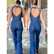 TARUXY Rückenfreier, figurbetonter Overall mit Herz-Ausschnitt für Damen, lässig, ärmellos, schlank, einteilig, Outfits, Retro-Denim-Overalls, Neu 2025,