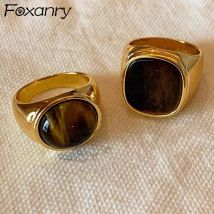 Foxanry Gold Farbe Tigerauge Ringe Für Frauen Paare Kreative Persönlichkeit Vintage Einfache Neue Mode Geburtstag Schmuck Geschenke