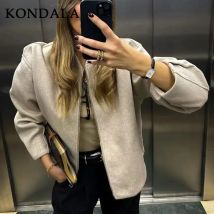 KONDALA 2025 Herbst Winter Frauen Casual Solide Jacken Fashion Zipper V-ausschnitt Plissee Streetwear Elegante Damen Jacken
