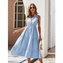 Damen Vintage Boho Sommer Kleid Frauen Ärmellose Casual Urlaub Gestreiften Hemd Kleid Frauen Sommerkleid Outfits Weibliche Robe Vestidos