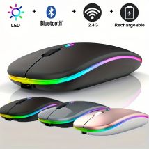 Mouse wireless Bluetooth e doppia modalità 2,4 GHz ricaricabile RGB ergonomico silenzioso clic per PC iPad laptop telefono cellulare TV