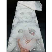 Handmade Pearl African Lace Fabric 2025 High Quality 5 Yards Heavy Beaded Nigerian White Lace Fabric for Wedding Dress ZX4649