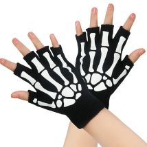 Fashion Halloween Winter Warmer Gloves Luminous Horror Skull Bone Skeleton Half Finger Gloves Cosplay Novelty Unisex Mittens