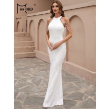 Falsche weiße Pailletten Hochzeits feier Kleid elegante Frauen Halfter ärmellose Quaste Perlen