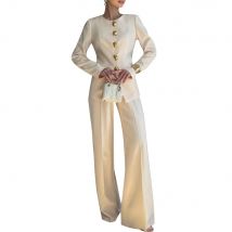 TWOTWINSTYLE Slimming Two Piece Sets for Women Round Neck Long Sleeves Spliced Metal Buttons Top Full Length Pant Set Female New