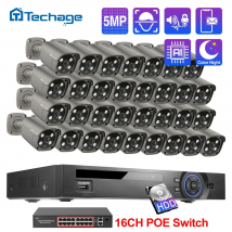 Techage 32CH 5MP POE NVR Kit Sistema di telecamere di sicurezza Rilevazione facciale Audio bidirezionale H.265 Telecamera IP P2P CCTV Video sorveglianza Set