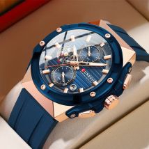 CURREN Orologio sportivo al quarzo cronografo multifunzionale alla moda con cinturino in silicone Quadrante dal design creativo Lancette luminose