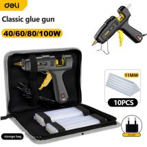 Deli 40/60/80/100W Pistola per colla portatile e kit stick Mini pistola a caldo Pistola per temperatura di calore elettrica domestica Riparazione Strumenti artistici fai da te