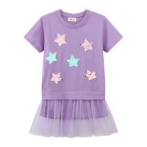 Spring meter Kurzarm Mädchen Kleider Sterne Perlen heiß verkaufen Sommer Kinder kleidung O-Ausschnitt Kinder kleid Kostüm Baby