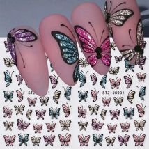 Glitter Farfalla Adesivi per unghie Decalcomanie Fascino 3D Lucido Blu Rosa Design Cursori autoadesivi Lamine per nail art Decorazioni per manicure