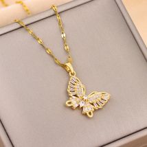 Neue Süße Zirkon Kristall Schmetterling Anhänger Halsketten Für Frauen Temperament Licht Luxus Gold Farbe Edelstahl Hals Kette