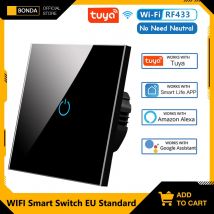 BONDA Smart Switch Alexa RF433 No Neutral Tuya Control Works With Google 1/2/3 Gang Smart Life Home