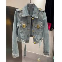 Europäische Waren kleine duftende Wind Ozean Luft Gold Schnalle kurze Jeans Mantel Frauen Frühling Design Sinn kleine Schnürung Top Tide