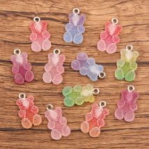 20 Pz 11*20mm 6 Colori Colorati Orso Pendenti e Ciondoli Cabochon In Resina Glitter Gummy Candy Collana Portachiavi Ciondolo FAI DA TE Che Fanno Accessori