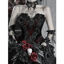 Blood Supply Original Bloody Red Gothic Velour Girdle Tube Top Slim Florals Patch Lace-up Halloween Winter Party Tanks Top