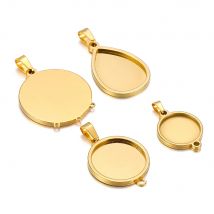 5 Stücke Edelstahl 18*25mm Tropfen Cabochon Cameo Basis Einstellung Charms Runde 15mm Anschlüsse Anhänger Halskette schmuck Erkenntnisse