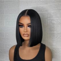 Kurze Bob-Perücke, glatt, 13x4 Lace-Front, stumpf geschnitten, Echthaar-Perücke, unbehandeltes brasilianisches Haar, Bob-Perücke im Angebot