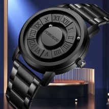PENGAGAR Herren-Quarzuhr aus Edelstahl mit kreativem Scroll-Zeiger, Magnetkraft-Armbanduhr, Relogio Masculino mit